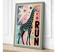 Giraffe Geometry Run Canvas Wall Art Print 30x20 Inch