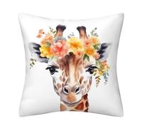Giraffe Gifts Cushion Cover Cute Giraffe with Floral Wreath Flowers Bouquet Pillow Cover 45 x 45 cm Home Decorations Cushions for Livingroom Couch Sofa Decor Throw Pillow Case 18"x18"