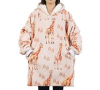 Giraffe Gifts for Giraffe Lovers, Wearable Flannel Blanket Hoodie with Two Large Pocket - Watercolor
