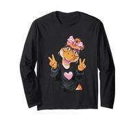 Giraffe Girl Double Peace Sign Pink Bow Pop Graphic Playful Long Sleeve T-Shirt