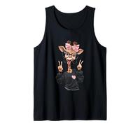 Giraffe Girl Double Peace Sign Pink Bow Pop Graphic Playful Tank Top