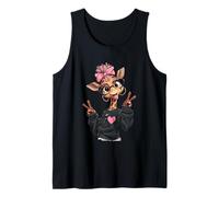 Giraffe Girl Double Peace Sign Pink Bow Pop Graphic Playful Tank Top
