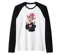 Giraffe Girl Winking Double Peace Sign Pop Graphic Playful Raglan Baseball Tee