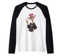 Giraffe Girl Winking Peace Sign Kawaii Streetwear Graphic Raglan Baseball Tee