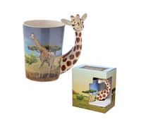 Puckator Giraffe Savannah Decal Ceramic Shaped Handle Tea Coffee Mug - Funny Home Accessories - Cute Gifts for Girlfriend - Large Mugs for Men Women Hot Drinks - Cute Cups Presents Secret Santa Gift
