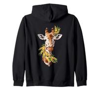 Giraffe Head with Yellow Flowers Wildlife Art Zip Hoodie