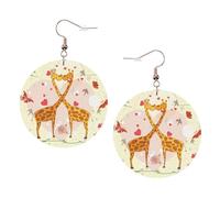 Giraffe Heart Flower Butterfly Leather Round Earrings Color Valentine'S Day Festival Activities Fashion Women'S