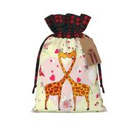 Giraffe Heart Flower Butterfly Print Christmas Imitation Burlap Gift Bag With Drawstring And Gift Tag,For Wrapping Candies