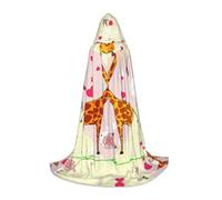 Giraffe Heart Flower Butterfly Print Hooded Cloak Teens Kids Adults Halloween Gothic Variety Carnival Cosplay Costume