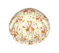 Giraffe Heart Flower Butterfly Print Reusable Bath Shower Caps For Women Long Hair,Double Layer Bathing Shower Hat