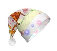 Giraffe Heart Flower Butterfly Print Santa Hat With Led Lights, Funny Christmas Hats For Adults For New Year Holiday Party Supplies