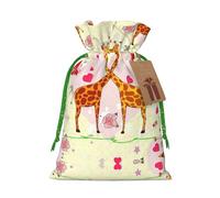 Giraffe Heart Flower Butterfly Print Small Drawstring Pouch For Gifts,Reusable Gift Bag,For Holiday And Party Presents