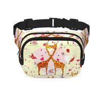Giraffe Heart Flower Butterfly Print Square Double Layer functionality Waist Bag Unisex Crossbody Pack Travel Workout, Black, One Size