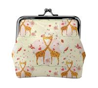 Giraffe Heart Flower Butterfly Print Women's Microfiber Leather Kiss Lock Coin Purse, Mini Wallet for Cards and Lipstick