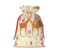 Giraffe Heart Flower Butterflyprint Christmas Gift Bag, Drawstring Christmas Bags For Holiday Gifts, Party Favors