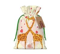 Giraffe Heart Flower print Drawstring Gift Bag for Wedding Party Birthday Unique Present Bag Reusable Canvas Bag,1 Piece M