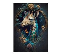 Giraffe in A Floral Frame Artistic Jigsaw Puzzle for Adults, 300 PCS