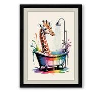 Giraffe in a Rainbow Bath Whimsical Framed Wall Art Print A2 (59.4×42cm) Black, Wall Decor for Living Room, Bedroom, Office & Home, Ready to Hang, Art Gift
