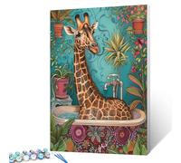 Giraffe in Bathtub Picture Paint by Numbers for Adults Beginner Bathing Animal Wall Art for Bathroom Washroom Funny Paints Digital Drawing Painting Art for Modern Home Decor Gift 16x20inch (Frameless)