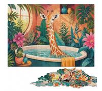 Giraffe in Bathtub Surrounded by Plants Jigsaw Puzzle, 1000 Pieces | Shared puzzle time - solo or shared leisure in spare time.