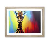 Giraffe In Colour Framed Print | A3 Oak Framed Wall Art | Ready to Hang | Modern Animal Picture | Living Room Bedroom Lounge Office