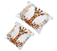 Giraffe in Floral Wreath Flowers Pocket Cosmetic Bag, Waterproof Squeeze Makeup Bag No Zipper Self-Closing, Portable Mini Travel Storage for Headphones Jewelry