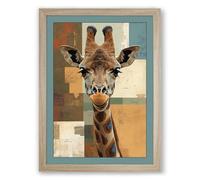 Giraffe in Geometry Modern Framed Wall Art Print A4 (29.7×21cm) Oak, Wall Decor for Living Room, Bedroom, Office & Home, Ready to Hang, Art Gift
