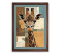 Giraffe in Geometry Modern Framed Wall Art Print A4 (29.7×21cm) Walnut, Wall Decor for Living Room, Bedroom, Office & Home, Ready to Hang, Art Gift