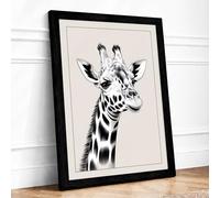 Giraffe in Ink Japandi Framed Wall Art Print A2 Black | Ready to Hang, Premium Gi Paper, Fade-Resistant Inks, Securely Packaged, UK Made