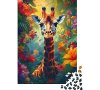 Giraffe in Jungle Bloom Jigsaw Puzzle for Adults, 1000 Pieces Animal Puzzle, Quiet Weekend Activity, 38x26cm/1000pcs