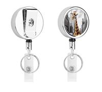 Giraffe in New York Badge Holder with Retractable Reel, Stainless Steel Badge Clip, Heavy Duty ID Card Holder for Work, Nurse, Teacher & Security