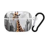 Giraffe in New York Earbuds Organizer Shockproof Protective Airpods Pro Cover with Carabiner Clip Anti Fall Carrying Earphone Case Cover for Airpods Pro 2nd Generation White