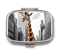 Giraffe in New York Pill Box for Pocket Square Pill Box 2 Compartment Decorative Portable Travel Pill Holder Tablet Vitamin Organizer Mini Pill Case