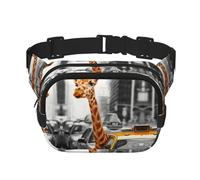 Giraffe in New York Print Fashion Waist Packs Square Layer Waist Bag Black Belt Bag with Adjustable Strap, Black, One Size