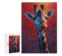 Giraffe in Poppy Field-2 Puzzle 1000 Teile Schwer Puzzle Spielzeug Lernspiel Impossible Herausforderungsspielzeug Für Erwachsene Kinder 300 PCS