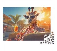 Giraffe in Sunglasses with Cocktail 1000-Piece Jigsaw Puzzle for Adults, 38x26cm/1000pcs, Relaxing Indoor Activity, Focused Puzzle Time And Time at Home
