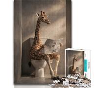 Giraffe in The Bathroom 1000 Piece Jigsaw Puzzles for Adults & Teens,Family Game Stress Reliever Difficult Challenge Artists Collection,Fine Art (38x26cm)