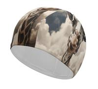 Giraffe in The Clouds Bathing Cap High Elasticity Swimming Caps Fit Both Long Hair Short Hair Comfortable Large Shower Cap for Drag Reduction and Hair Protection