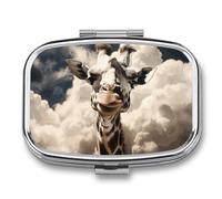 Giraffe in The Clouds Pill Box,Portable Travel Pill Organizer,Retro Durable 2 Compartment Pill Case for Vitamins, Medication, Fish Oil and Supplements