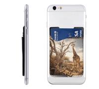 Giraffe in the Shade Phone Wallet, Stick On Card Holder for Back of Phone Case - Leather Cell Phone Card Wallet Sleeve Adhesive Phone Pocket - Compatible with Most Cell Phones