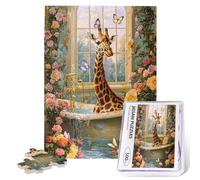 Giraffe Jigsaw Puzzles for Adults 500 Pieces Funny Animal Giraffe in The Bathtub Puzzle Giraffes Wooden Puzzle Giraffes Puzzles for Family Friends Activities Fun Games Bathroom Decor