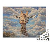 Giraffe Jigsaw Puzzles Puzzles for Adults Kids. 1000 Piece Cloudy Sky Impossible Challenge Toy Educational Games Home Decoration for Educational Games Gifts 1000pcs (75x50cm)