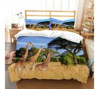 Giraffe King Size Duvet Cover Sets Grassland Landscapes Bedding Set 3D Print Quilt Cover 230x220 cm Soft Microfiber Lightweight with Zipper Closure and 2 Pillowcases i-617