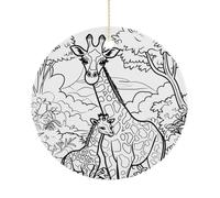 Giraffe Line Drawing Ornaments 2.9 Inch Ceramic Christmas Ornaments Elegant Xmas Tree Decor, Hanging Decoration for Tree, Gift Exchange & Holiday Presents
