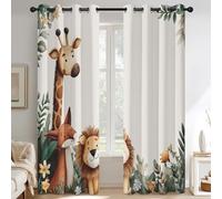 Giraffe Lion Curtains 95% Blackout, Cartoon Animal Patterned Curtains for Living Room Bedroom, 54 Drop Eyelet Thermal Drapes Home Decor, 46x54 Inch 2 Panels X&-142