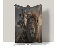 Giraffe Lion Printed Blanket, Natural Realistic Animal Throw Blanket Soft Cozy, Warm Flannel Bedding Light Brown Blankets, for Girls Kids Adults Bedroom Living Rooms Couch Travel 130x150 cm
