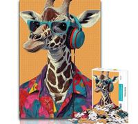Giraffe Listening to Music Puzzles for Teenagers Teens 1000pc Puzzle,Stress Reliever Staycation Kill Time with Matching Poster And Trivia Sheet 75x50cm