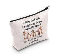 Giraffe Makeup Bag Giraffe Lover Gift I'm Thinking About Giraffes Cosmetic Bag Giraffe Themed Gift Zoo Animal Lover Gift Zipper Travel Pouch (Thinking About Giraffes White)