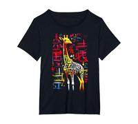 Giraffe Mandala Animal Text Geometric Artwork Giraffe T-Shirt, Women's Plus, Black, 1X