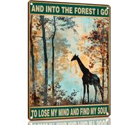 Giraffe Metal Sign And Into The Forest I Go to Lose My Mind and Find My Soul Hiking Girl Retro Metal Tin Sign Vintage Sign for Home Coffee Wall Decor 8x12 Inch